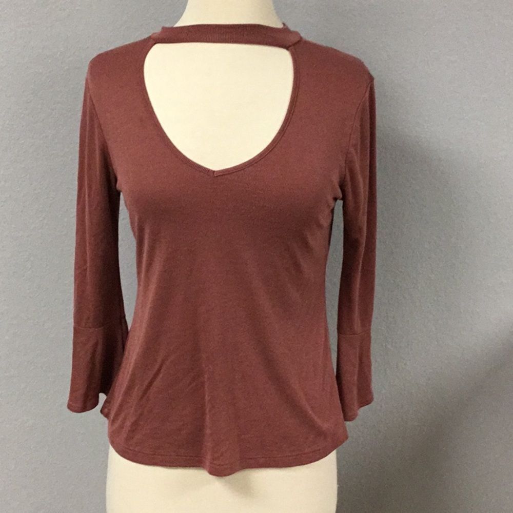 Blu Pepper Anthropologie Choker Neck Cutout Bell Sleeve Top Size Small